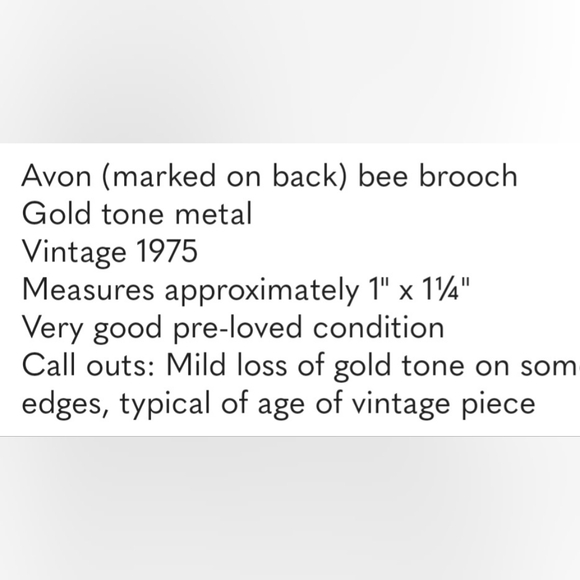 Avon Gold Tone Bee Brooch 1975 Vintage in Very Good Condition Measures 1" X 1¼" - Picture 4 of 4